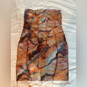 Shape Multi Marble Print Overlock Seam Corset Detail